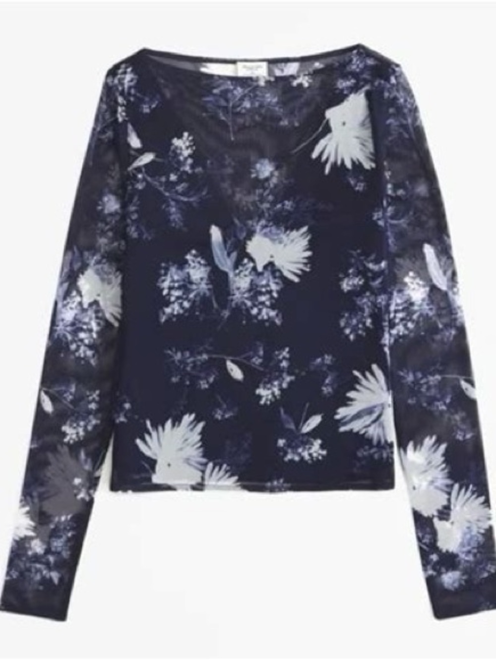 Abercrombie Long Sleeve Navy Floral Mesh Top